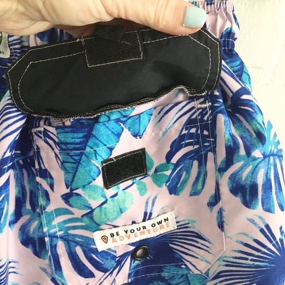 Sunset X Vine Swim Trunks Monstera print Tropical Beach Lavender Blue Aqua XL - Picture 6 of 11